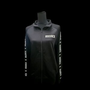 HOODRICH Track Jacket Mens Size L Black Full Zip Track Suit Tape Sleeve Black